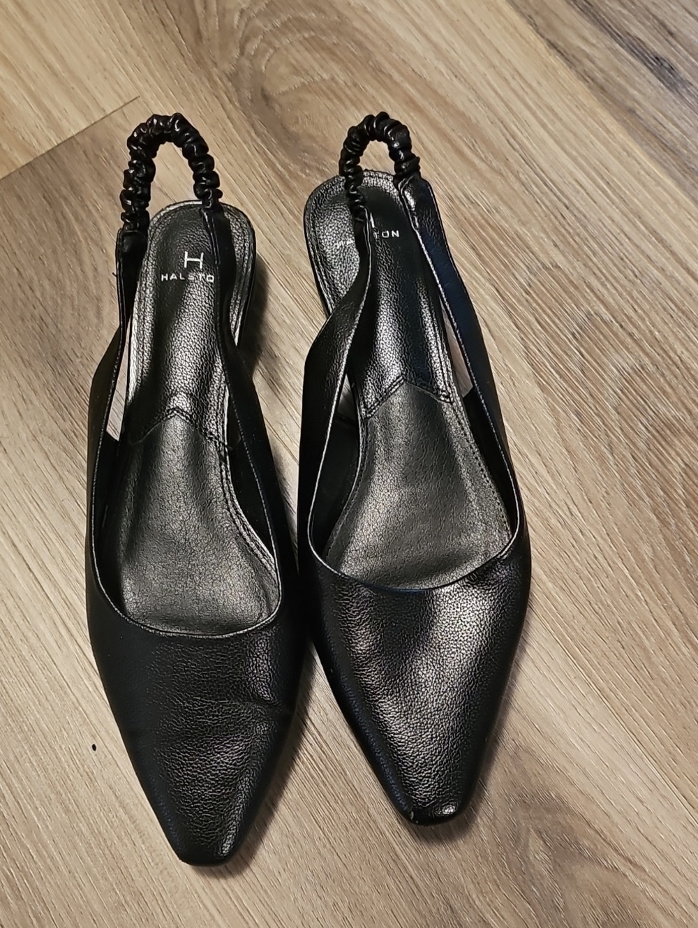 Halston Heritage Black Pointed Slingback Mules